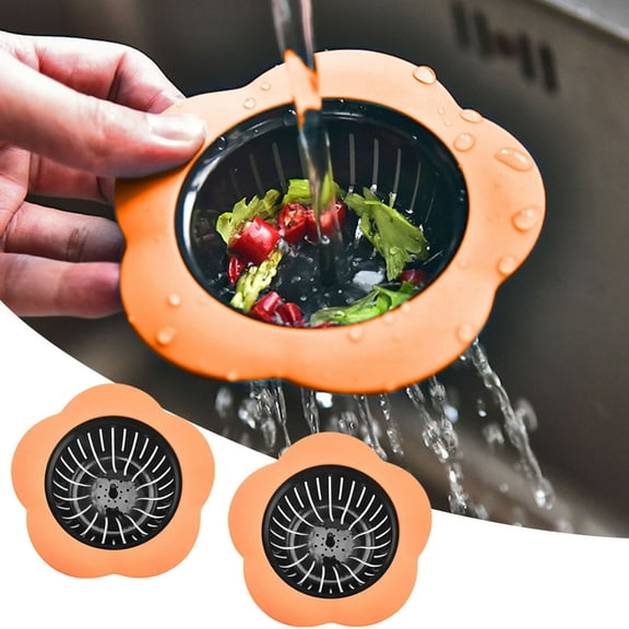 Huayishang Filter 2 Pack Colors Floor Drain Tpr Sink Plug Kitchen Sink Filter Household Kitchen Sink Filter Screen, Kitchen Essentials Clearance Sale Orange