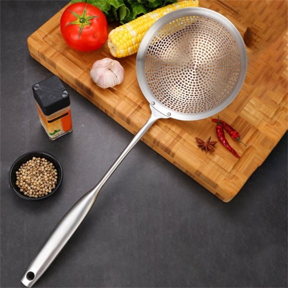 Huayishang Filter Filter Spoon Large Size Noodle Dumpling Mesh Sieve Household Thickened Deep-Fried Hot Pot Large Scoop, Kitchen Essentials Clearance Sale Silver