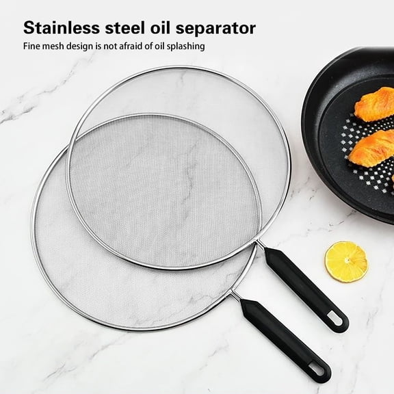 Huayishang Filter Pan Oil Spill Proof Net Cover Stainless Steel Oil Cover Triangle Reinforced Oil Explosion Proof Cover Tpr Handle, Kitchen Essentials Clearance Sale Black