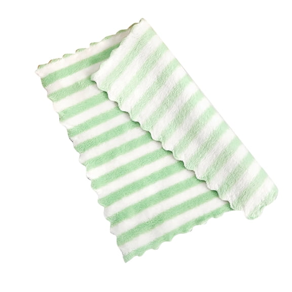 Huayishang Household Rags Dishwashing Cloth Double-Sided Thickened Coral Fleece Vertical Stripes Green, Kitchen Essentials Clearance Sale