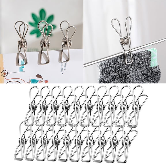 Huayishang Kitchen Clips, Kitchen Essentials Clearance Sale 20 Pack Stainless Steel Clothes Pins Utility Clips Hooks Clothespin Clothesline Clip for Home Laundry Office Outdoor Indoor
