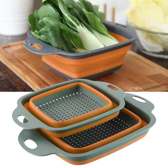 Huayishang Kitchen Drain Rack Storage Bag Fruit and Vegetable Basket Folding Filter Square Draining Basket Collapsible Colander Silicone Kitchen, Kitchen Essentials Clearance Sale