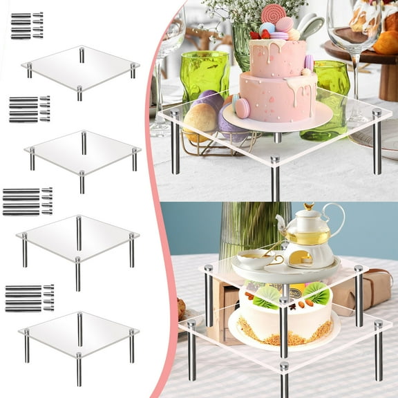 Huayishang Kitchen Utensil Holder Clearance, Clear Acrylic Cake Display Stand Square Metal Support Shelf Kitchen Essentials
