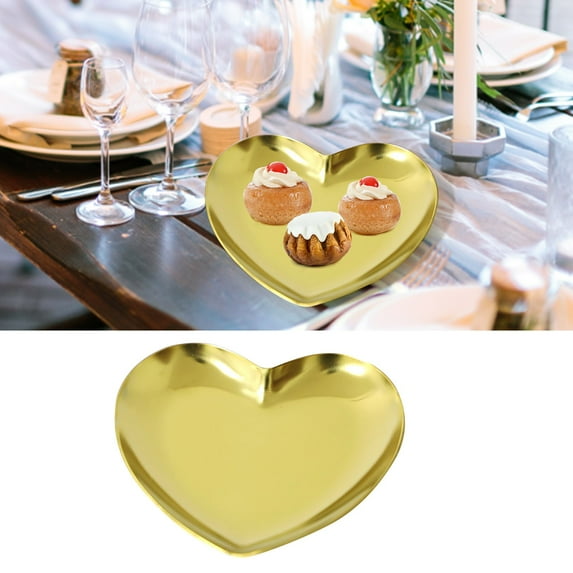 Huayishang Locker Shelf Gold Heart Shaped Jewelry Storage Tray Stainless Steel Candy Dessert Tray Gold, Kitchen Essentials Clearance Sale Gold