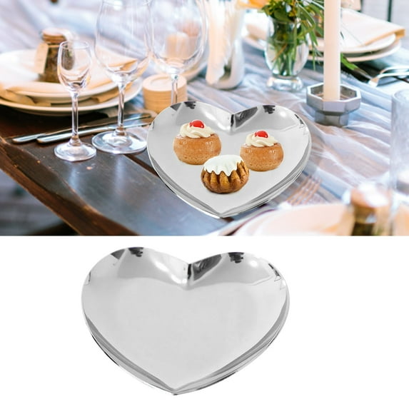 Huayishang Locker Shelf Gold Heart Shaped Jewelry Storage Tray Stainless Steel Candy Dessert Tray Silver, Kitchen Essentials Clearance Sale Silver