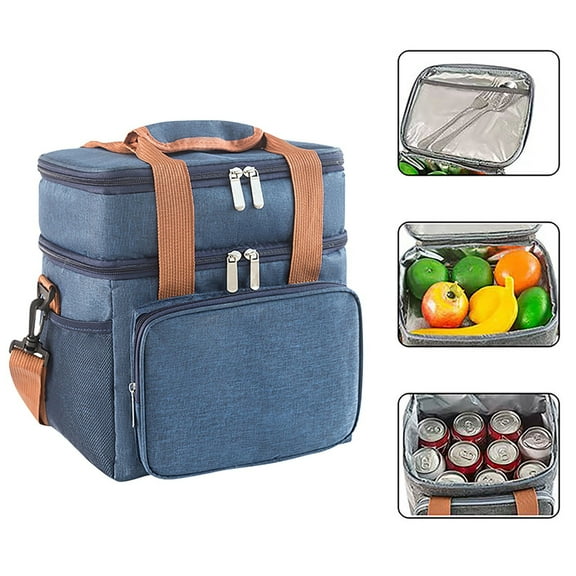 Huayishang Lunch Box for Women Double-Layer Multifunctional Waterproof Lunch Bag Hand-Held Single-Shoulder Fresh-Keeping Bag Navy Blue, Kitchen Essentials Clearance Sale Navy