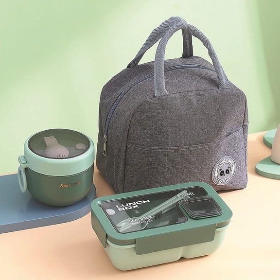 Huayishang Lunch Box for Women Student Lunch Box Set (Hc5227 Rectangular + Hy600A Oatmeal Cup Plastic + Insulation Bag) - Green, Kitchen Essentials Clearance Sale Green