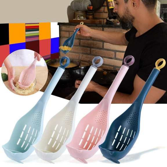 Huayishang Spoons Clearance, Multifunctional Cooking Spoon Scoop Colander Strainer Masher for Cooking Draining Mashing Cookware Blue