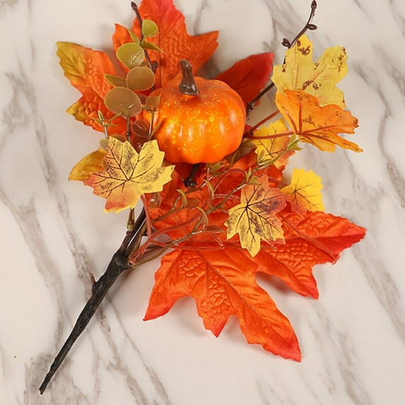 Huayishang Storage Rack Autumn Thanksgiving Cuttings Simulation Pumpkin Maple Leafs Home Table Decorations Eucalyptuss Maple Leaf Props, Kitchen Essentials Clearance Sale