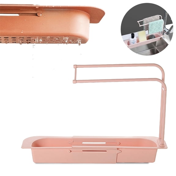 Huayishang Storage Rack Kitchen Supplies Sink Rack Basket Sink Cloth Rack Kitchen Rack Retractable Pot Brush Cloth Rack, Kitchen Essentials Clearance Sale Pink