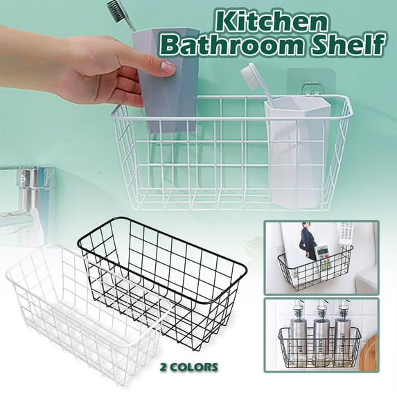 Huayishang Wall Shelf , No Drilling Wall Hanging Mounted Metal Wire Baskets Kitchen Organization Storage Bathroom Organizers and Storage Black