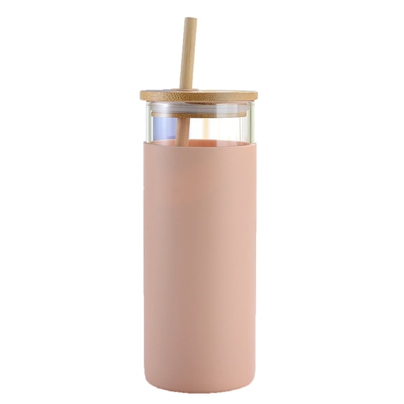 Huayishang Water Bottle Silicone Glass Protective Cover Straw Cover Glass Fashion Bamboo Cover Mug, Kitchen Essentials Clearance Sale Pink