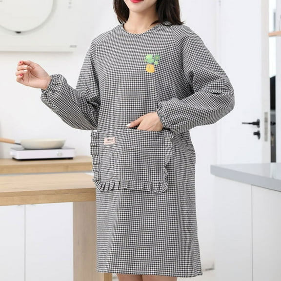 Huayishang Women's Apron Cooking Long Sleeve Aprons for Women with Pockets Kitchen Cute Waitress Apron for Women Smoc, Kitchen Essentials Clearance Sale Black