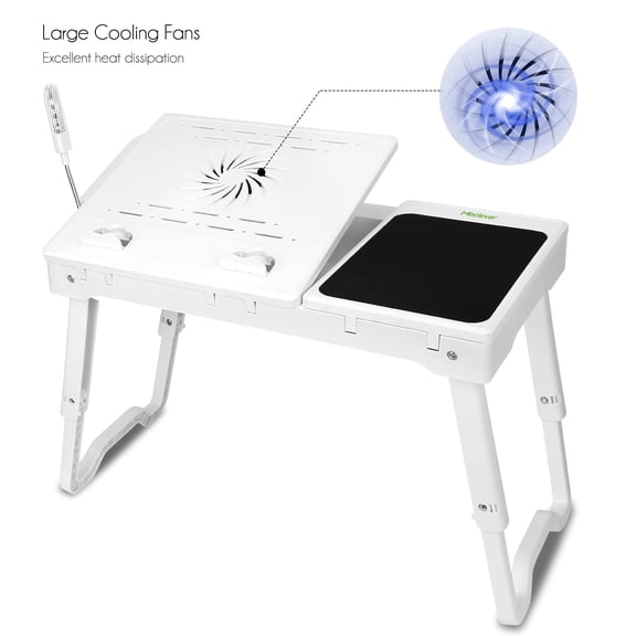 (Huayusheng)--1Pc Foldable Laptop Table Bed Notebook Desk With Cooling Fan Mouse Board LED Light 4 USB Ports Breakfast Snacking Tray With Storage Groove For Home Office Use.**--（edr/;['. ）