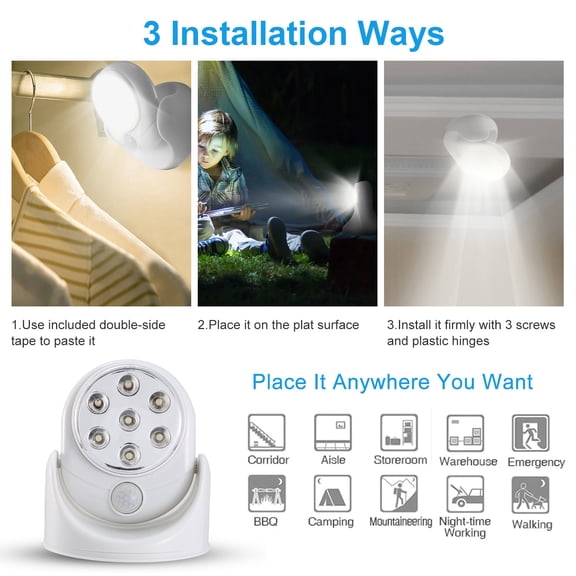 (Huayusheng)--1Pc Wireless LED Spotlight Night Lamp 360 Degree Rotatable With 90 Degree Motion Sensor Battery Operated With 23ft Sensing Range For Closet Bathroom**--( gflk[';)