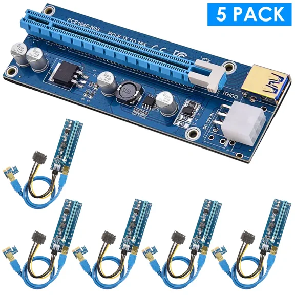 (Huayusheng)--5Sets PCI-E PCI Express Risers GPU Mining Powered Riser Adapter Card W/ 23.62in USB 3.0 Cable MOLEX To SATA**--（ s.;['）