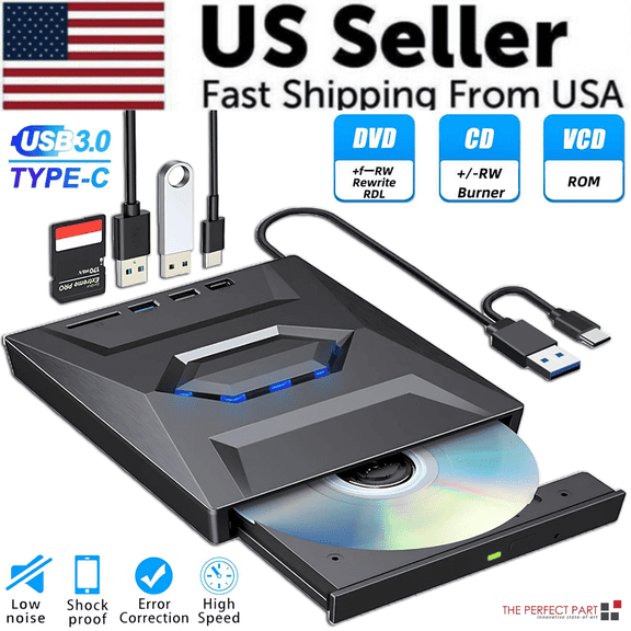 (Huayusheng)-- External CD DVD Drive USB 3.0 Writer Burner Player For PC Laptop Windows 11 10 **--( h.'/.)