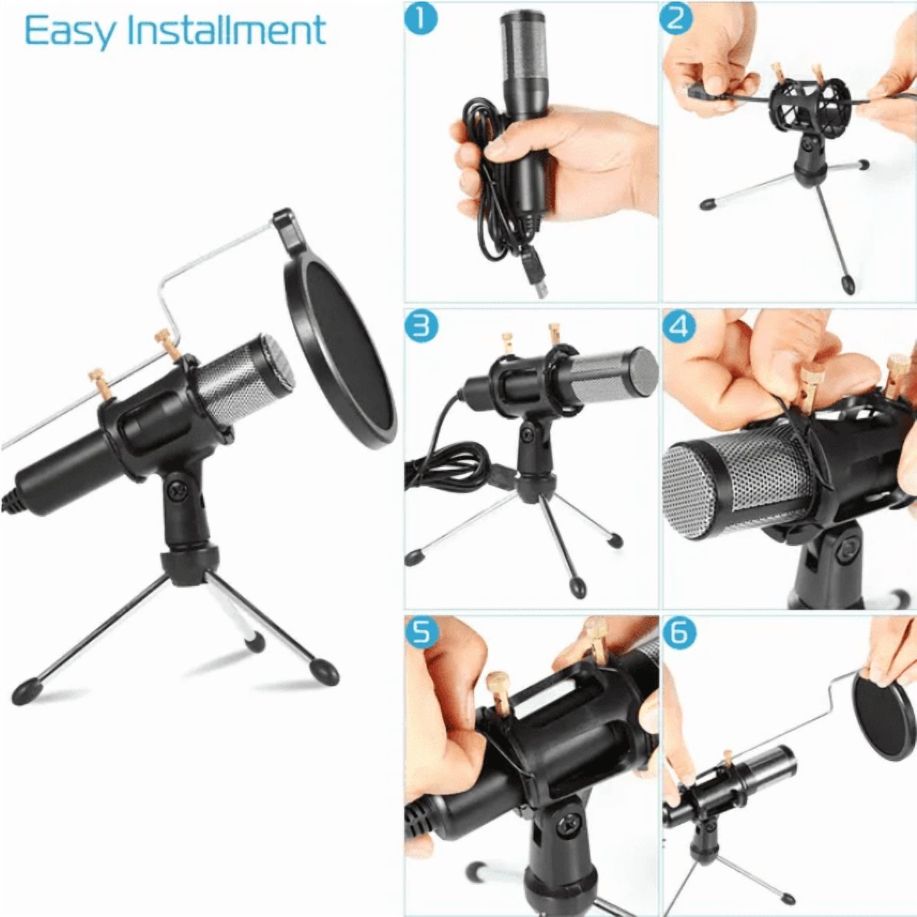 (Huayusheng)--Professional Condenser Microphone With 180 Degree Tripod Popular Filter**--（ ,/'[]）