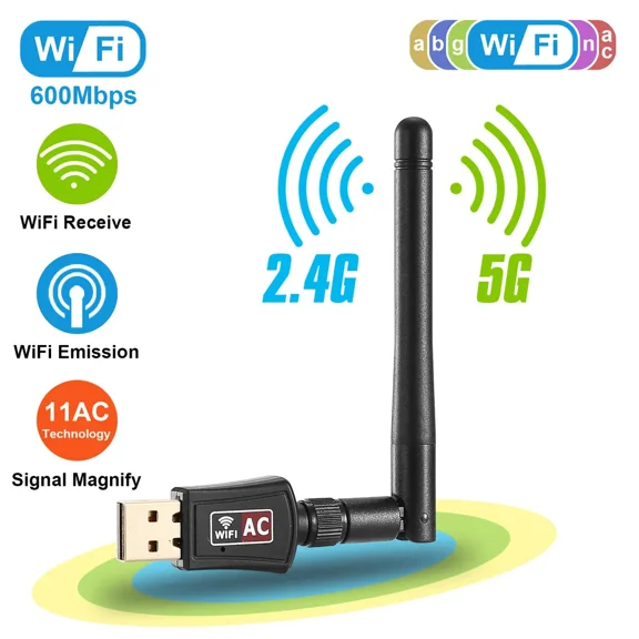 (Huayusheng)--USB WiFi Adapter AC600Mbps 5G/2.4G Dual Band 802.11ac Wireless Network Adapter W/ 2dBi External Antennas For PC Desktop Laptop**--( ;opk.)