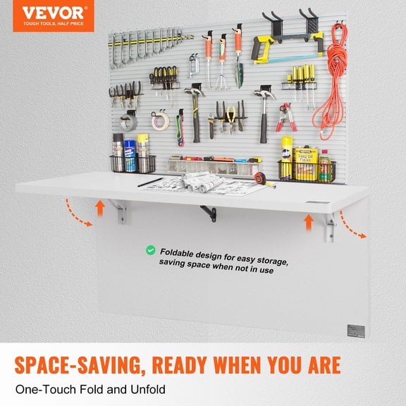 (Huayusheng)--Wall Mounted Folding Table, Wall Mount Drop Leaf Table, Floating Desk With Iron Bracket, Fold Down Desk For Small Spaces, Home Office, Dining, Laundry Room, Kitchen, Bar, White**--( j;)