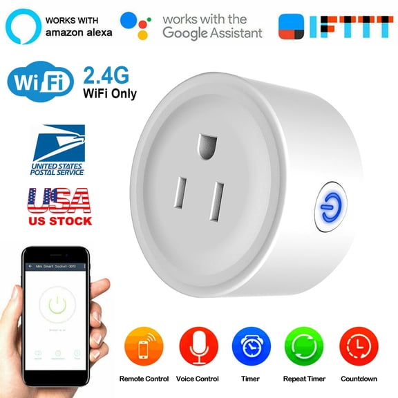(Huayusheng)--WiFi Smart Plug Outlet Wireless Smart Socket APP Remote Voice Control Timer Alexa Google **--（l[./ ）