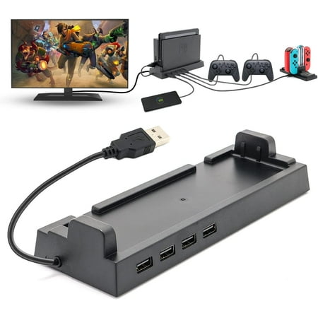 Hub Dock for Switch Dock, Switch USB Hub for Switch with 4 Output Ports for Wired Pro Controllers, Keyboard, Joy-Con Dock, Switch Controller Adapter, Mobile Phone, etc
