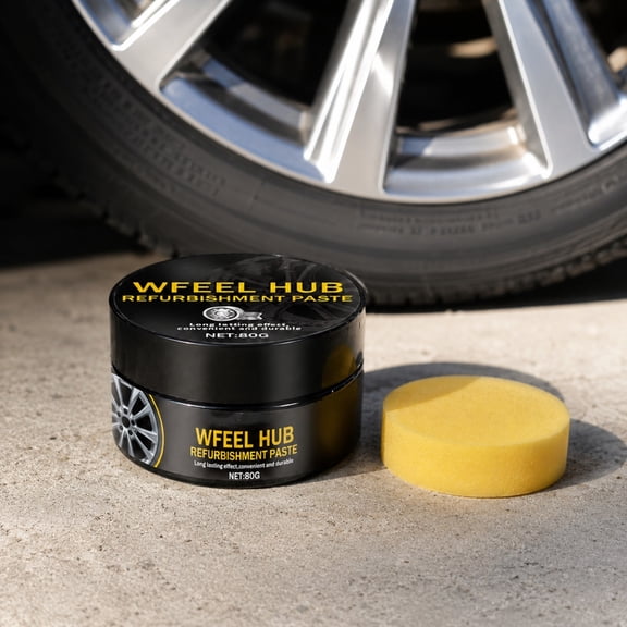Hub Polishing Paste, 80g Car Wheel Scratch Repair Wheel Hub Polish with Sponge, Heavy Duty Rim Polishing for Aluminum Chrome Rims Auto Wheel Restoration Care