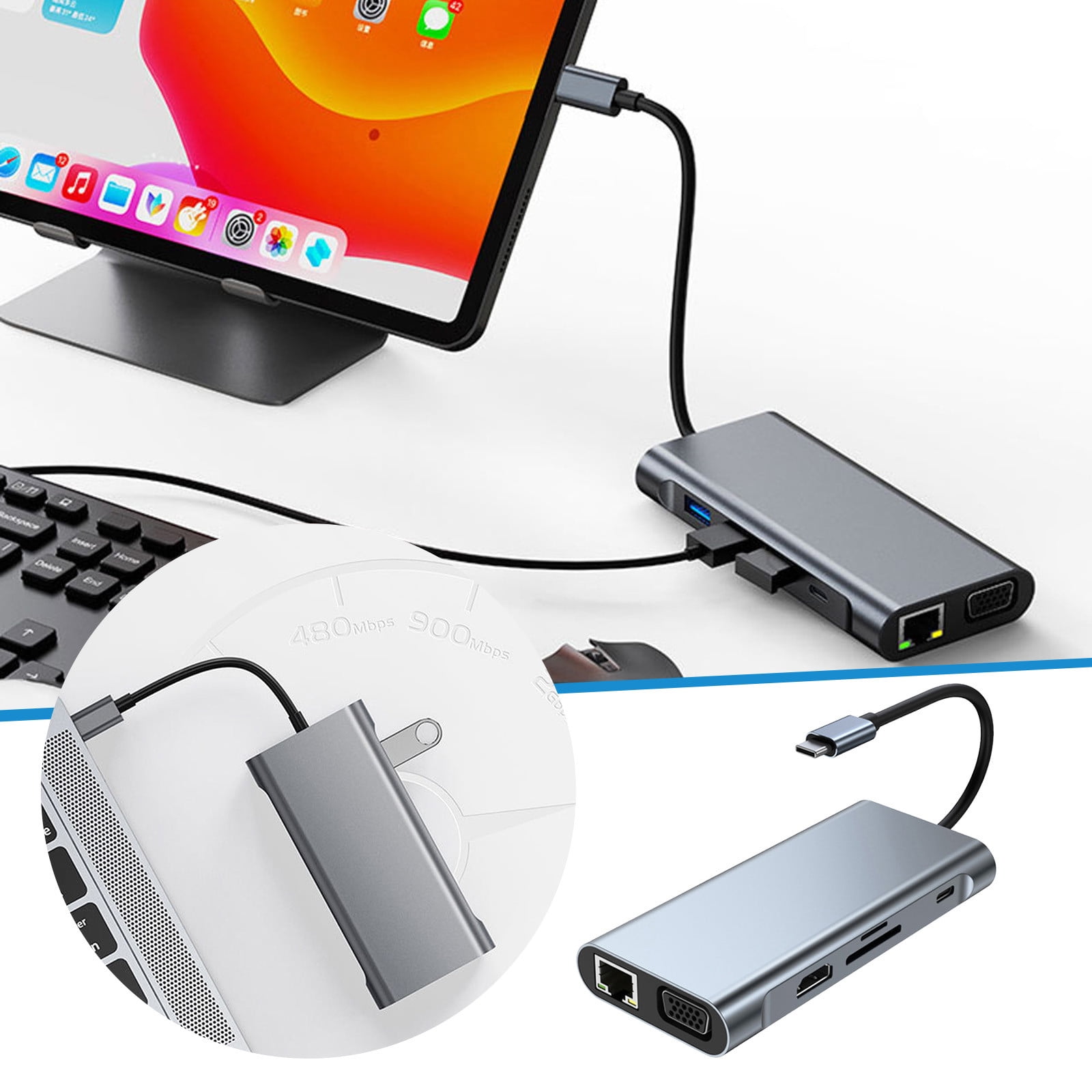 Hub Shanty 10 In 1 Type C Docking Station USB C Hub 2 3 USB PD SD USB C