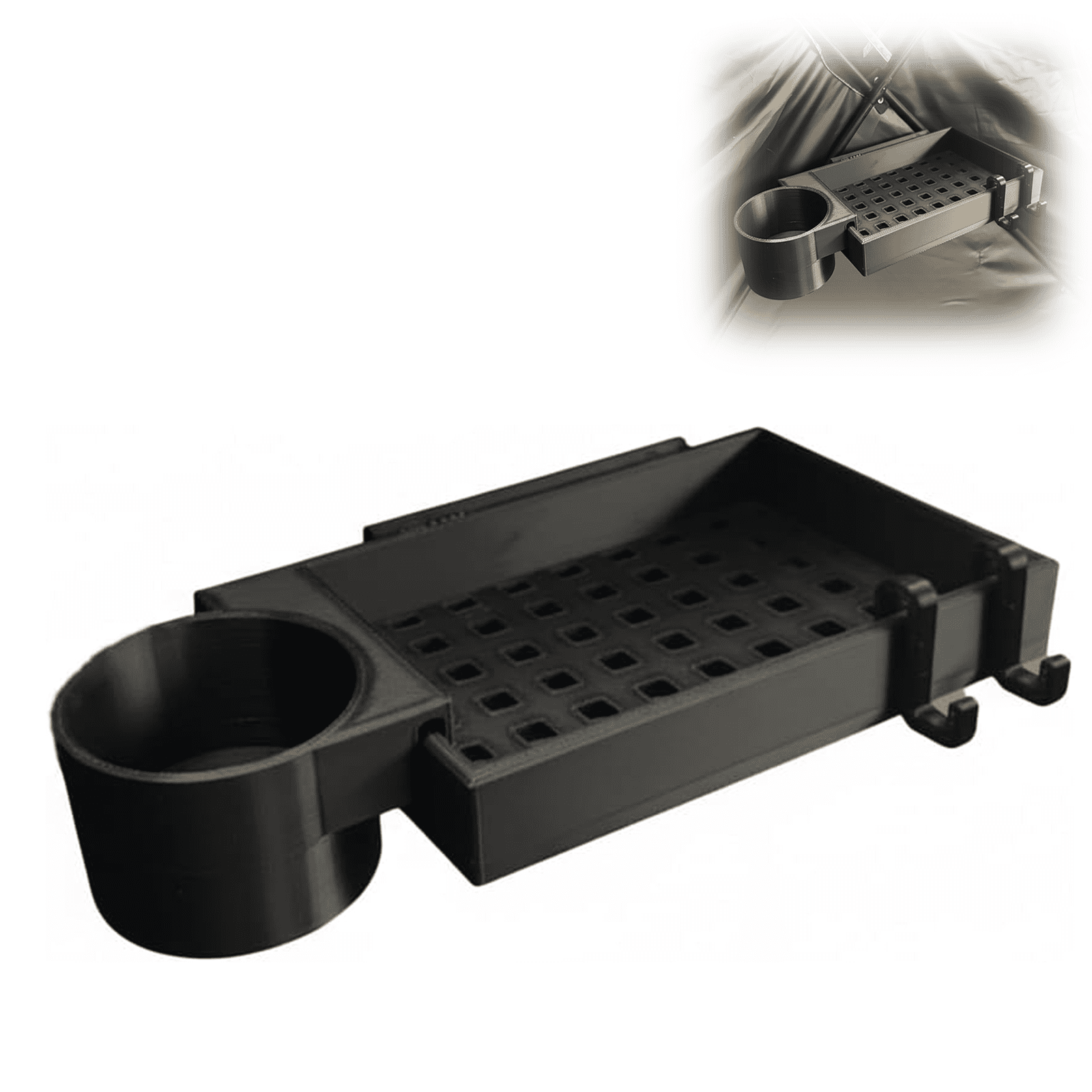 Hub-Style Ground Blind Shelf, Fits Hub Hunting Blinds Organizer Tray, 7.5x5 Inch Gear Shelf Holds 15 lbs Fits 9mm 9.5mm Poles Outdoor  Hunting, with Drink Holder & Gear Hooks
