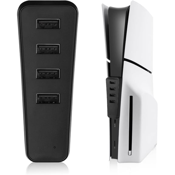 Hub for PS5 Slim, 4 Ports USB High-Speed Expansion Hub Charger, USB HUB with 4 USB + 1 Type C Port, PS5 Slim Console Accessories-Black