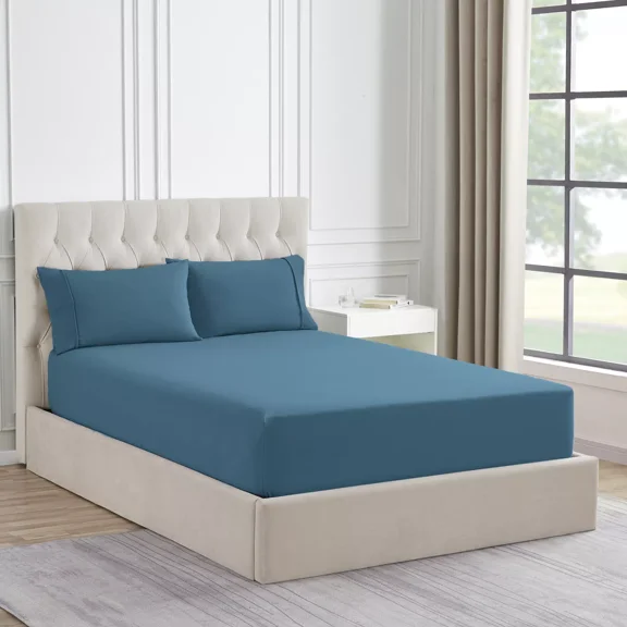 Huba Homes 1500 Supreme Collection Microfiber Flannel Fitted Sheet twin Denim