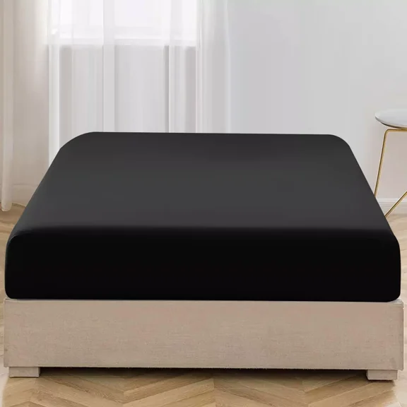 Huba Homes 16'' Deep Pocket Fitted Sheets Breathable Bed Sheets Brushed Fabric Fitted Sheet full black