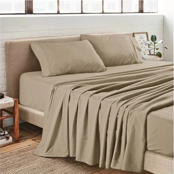 Huba Homes 1800 4-Piece Bed Sheet Set Ultra Soft Deep Pockets Better than Egyptian Cotton full Beige