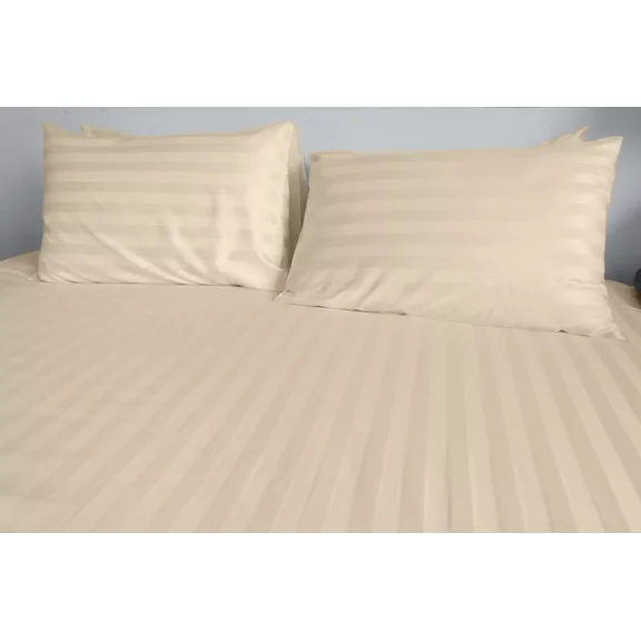 Huba Homes 1800 Count Cotton Bamboo Feel Dobby Striped Sheet Set Deep Pockets 4 Piece Set king cream