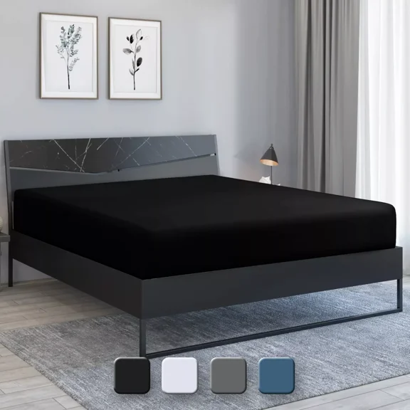 Huba Homes 1800 Deep Pocket Fitted Sheet Queen King Fully Elastic Fitted Sheets Bed Sheets king black