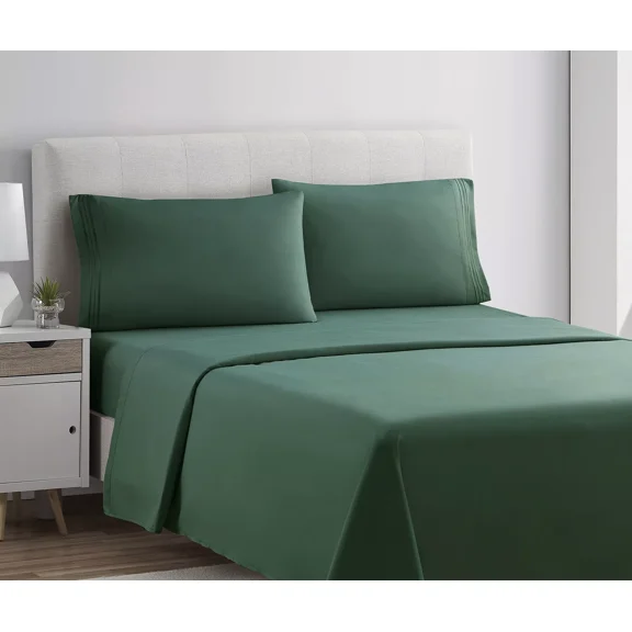Huba Homes 1800 Series 4 Piece Bed Sheet Set Hotel Luxury Ultra Soft Deep Pocket Sheets Set Queen Hunter Green