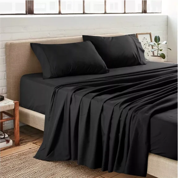 Huba Homes 1800 Series 4 Piece Bed Sheet Set Hotel Luxury Ultra Soft Deep Pocket Sheets Set king black