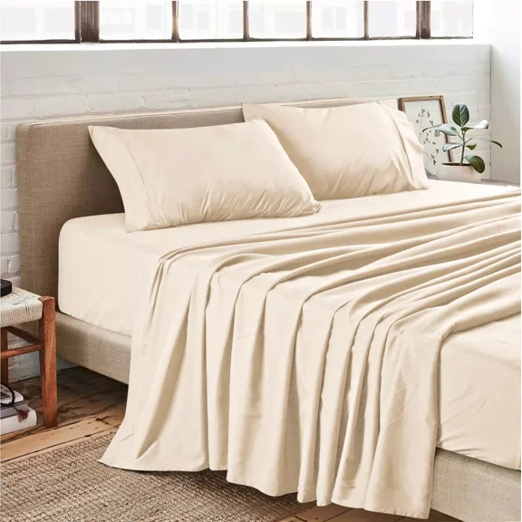 Huba Homes 1800 Series 4 Piece Bed Sheet Set Soft Deep Pocket Twin King Queen Full Sheets queen cream