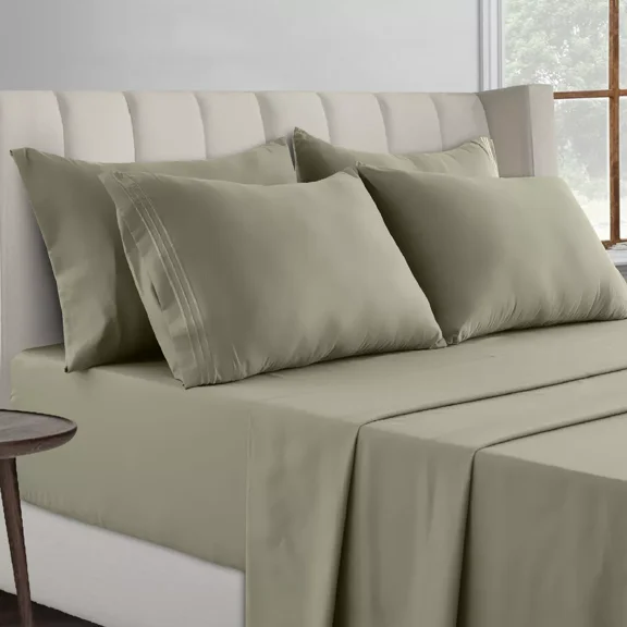 Huba Homes 1800 Series 6 Piece Bed Sheet Set Soft Deep Pocket queen sage
