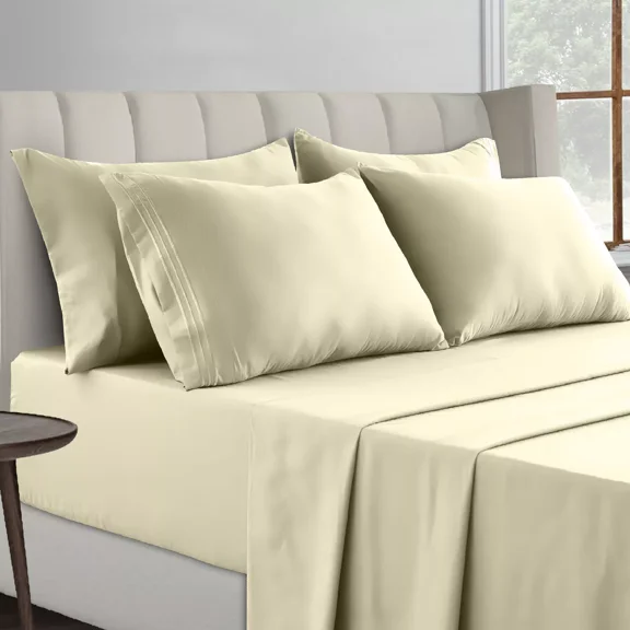 Huba Homes 1800 Series 6 Piece Bed Sheet Set Soft Deep Pocket queen vanilla