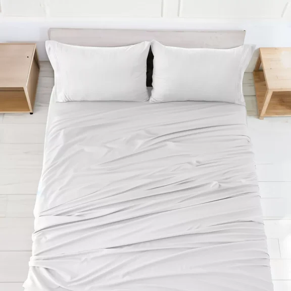 Huba Homes 4 Piece Bed sheet set Microfiber Hotel Luxury Ultra Soft Deep Pocket Sheets -full-White