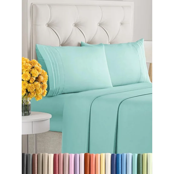 Huba Homes 4 Piece Sheet Set, Hotel Luxury Soft & Wrinkle Free Bed Sheets by CGK Linens queen Spa Blue