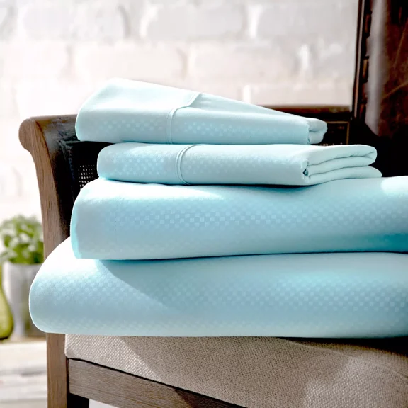 Huba Homes 4PC Sheet Set Soft Elegant Checkered Bed by Kaycie Gray queen Aqua