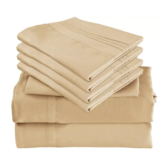 Huba Homes 6 Pc Bamboo Sheets Set Deep Pockets Cool Bamboo Sheets Queen King Twin Full Size Queen Beige