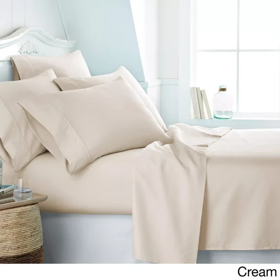 Huba Homes 6 Piece 2100 Series Super Soft Bed Sheet Set for Thick Deep Pocket Mattresses cl king cream