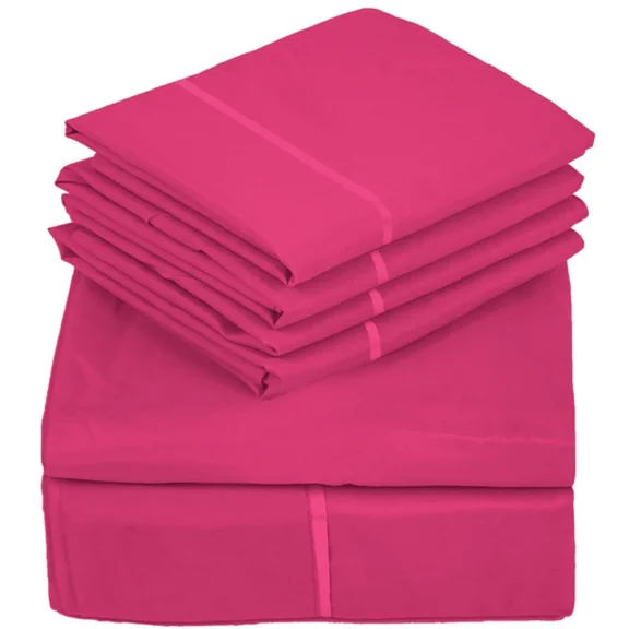 Huba Homes 6 Piece Premium Bamboo Sheet Set, Deep Pockets, 50 Colors, 2200 Count, Soft California King Fuchsia