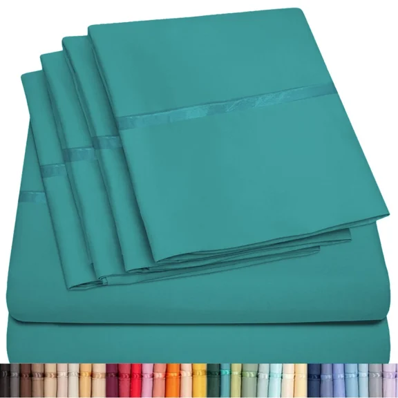 Huba Homes 6 Piece Premium Bamboo Sheet Set, Deep Pockets, 50 Colors, 2200 Count, Soft-King-Teal