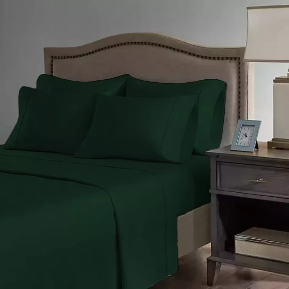 Huba Homes 6 Piece Premium Bamboo Sheet Set, Deep Pockets, 50 Colors, 2200 Count, Soft clking Emerald Green