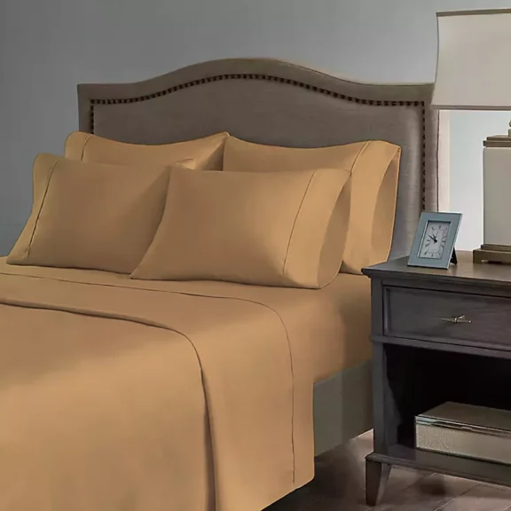 Huba Homes 6 Piece Premium Bamboo Sheet Set, Deep Pockets, 50 Colors, 2200 Count, Soft queen Gold