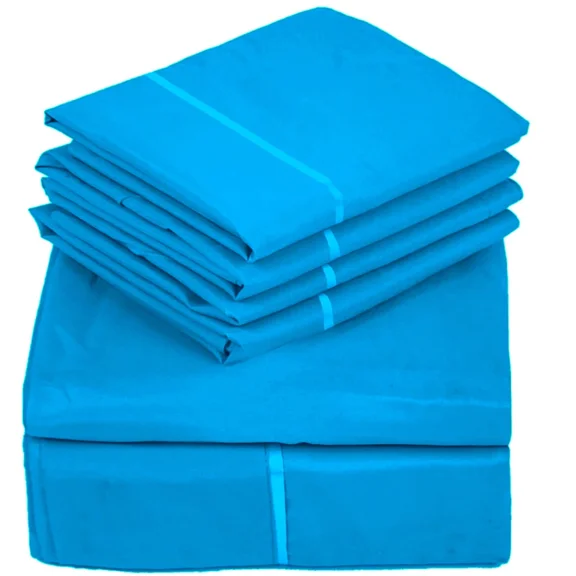 Huba Homes 6 Piece Premium Bamboo Sheet Set, Deep Pockets, 50 Colors, 2200 Count, Soft Twin Blue Lobster